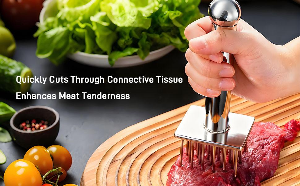 Stainless Steel Meat Tenderizer Tool with 18 Needles - No Spring Design, Dishwasher Safe for Steak, Chicken, Pork, and Beef