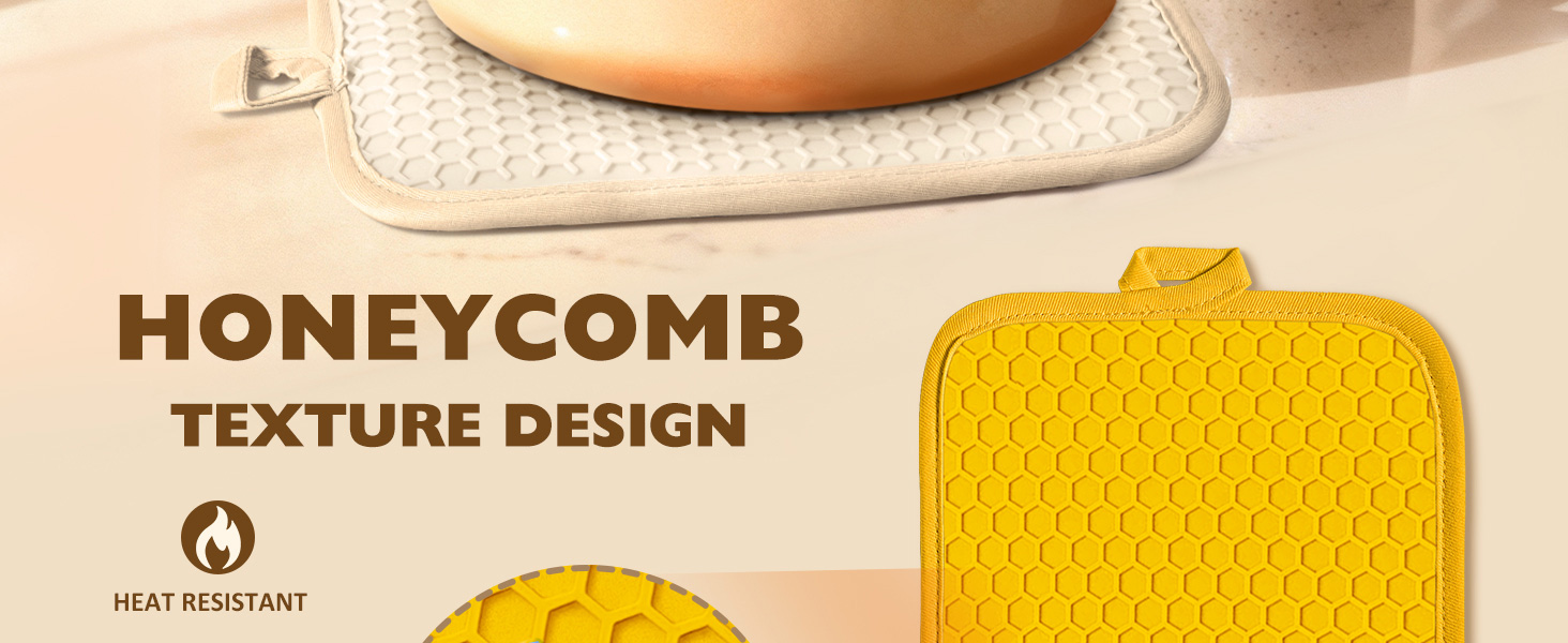 Slohif Silcone Flower Pot Holders for Kitchen - 100% Cotton Beige Cute Retro Oven Potholders with Pockets, Heat Resistant Square Thick Hot Pads, House New Home Baking Baker Gifts,2pack