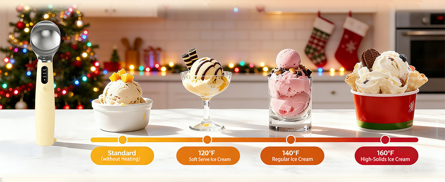 Heated Ice Cream Scoop - 3-Speed Electric Warming Scooper, Rechargeable USB-C Fast Charge with LED Display, IP67 Waterproof Head for Hard Ice Cream/Gelato, Easy to Clean