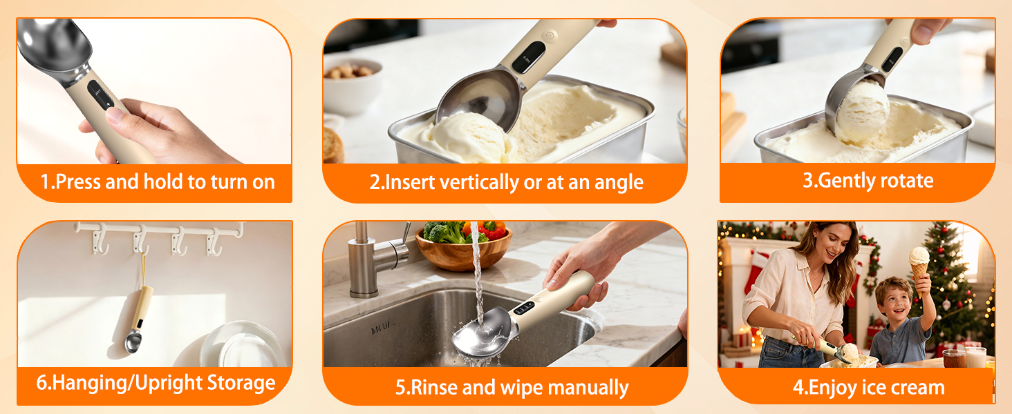 Heated Ice Cream Scoop - 3-Speed Electric Warming Scooper, Rechargeable USB-C Fast Charge with LED Display, IP67 Waterproof Head for Hard Ice Cream/Gelato, Easy to Clean