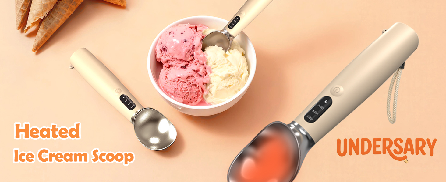 Heated Ice Cream Scoop - 3-Speed Electric Warming Scooper, Rechargeable USB-C Fast Charge with LED Display, IP67 Waterproof Head for Hard Ice Cream/Gelato, Easy to Clean