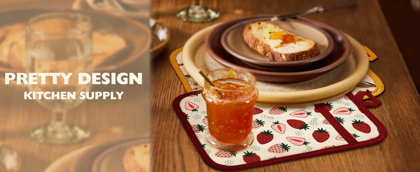 Slohif Silcone Flower Pot Holders for Kitchen - 100% Cotton Beige Cute Oven Potholders with Pockets, Heat Resistant Square Thick Hot Pads, House New Home Baking Baker Gifts,2pack