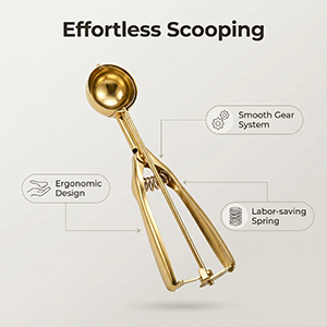 Gold Ice cream spoon,3Pcs Cookie Scoop Set,Stainless steel ice cream scoop with trigger release,Tablespoons,dough scoop,3 Sizes (S/M/L)