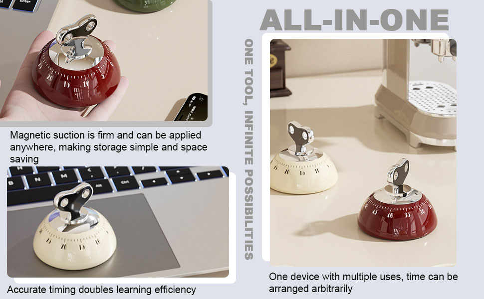 Retro Mechanical Kitchen Timer,60-Minute Countdown with Magnetic Back, Wind-Up Design, Loud Alarm for Cooking, Home Use（White and Plastic Material）