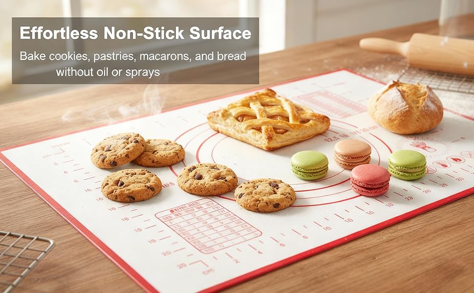 Silicone Baking Mat, Full Sheet Non-Stick Pastry & Dough Mat with Measurement Guides, Silicone Mat & Baking Essentials, 15