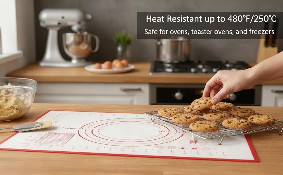 Silicone Baking Mat, Full Sheet Non-Stick Pastry & Dough Mat with Measurement Guides, Silicone Mat & Baking Essentials, 15
