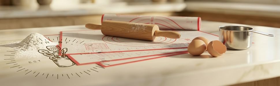 Silicone Baking Mat, Full Sheet Non-Stick Pastry & Dough Mat with Measurement Guides, Silicone Mat & Baking Essentials, 15