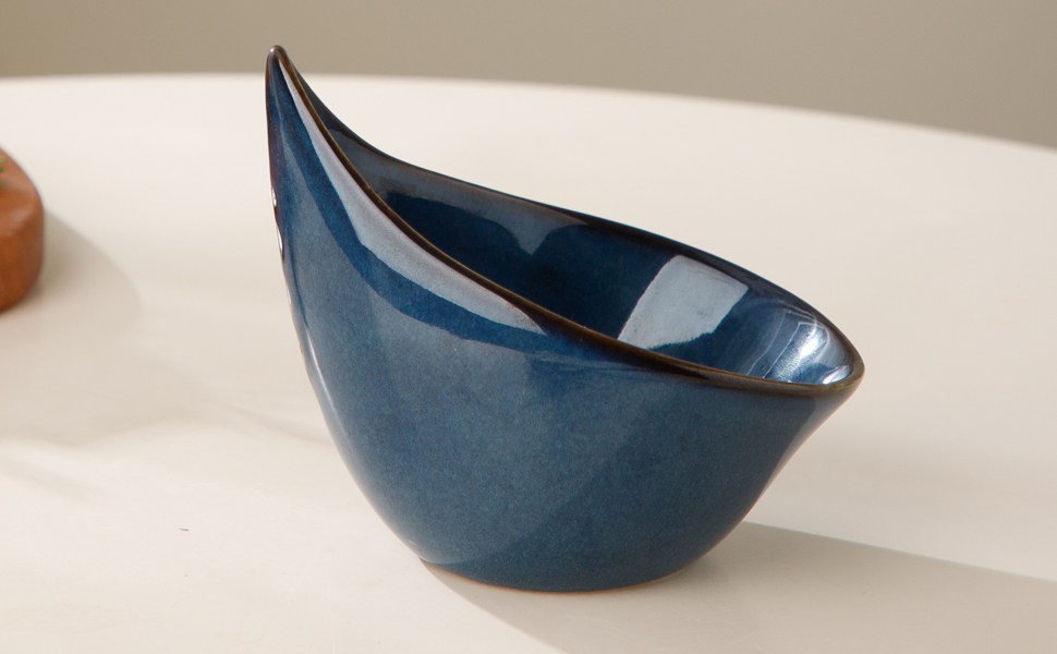 Herb Stripper Bowl, Ceramic Herb Peeling Bowl, Kitchen Herbs Leaf Stripping Tool, Pottery Herb Peeler for Kale, Thyme, Basil, Rosemary Stripper (Blue)