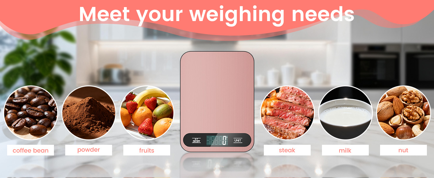 Premium Digital Kitchen Scale, Precision Accurate to 1g, Stainless Steel with LCD Display, 6 Units with Tare Function，Pink - Perfect for Baking, Cooking, and Coffee