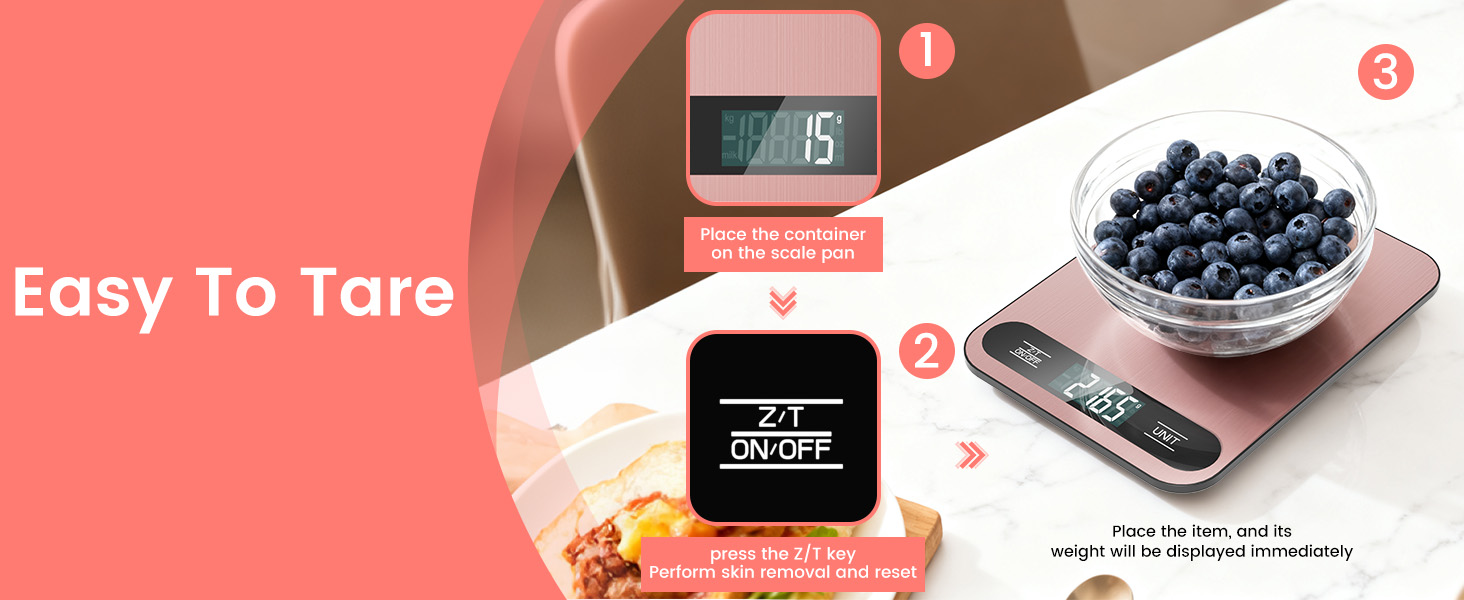 Premium Digital Kitchen Scale, Precision Accurate to 1g, Stainless Steel with LCD Display, 6 Units with Tare Function，Pink - Perfect for Baking, Cooking, and Coffee