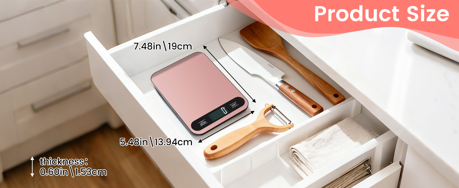 Premium Digital Kitchen Scale, Precision Accurate to 1g, Stainless Steel with LCD Display, 6 Units with Tare Function，Pink - Perfect for Baking, Cooking, and Coffee