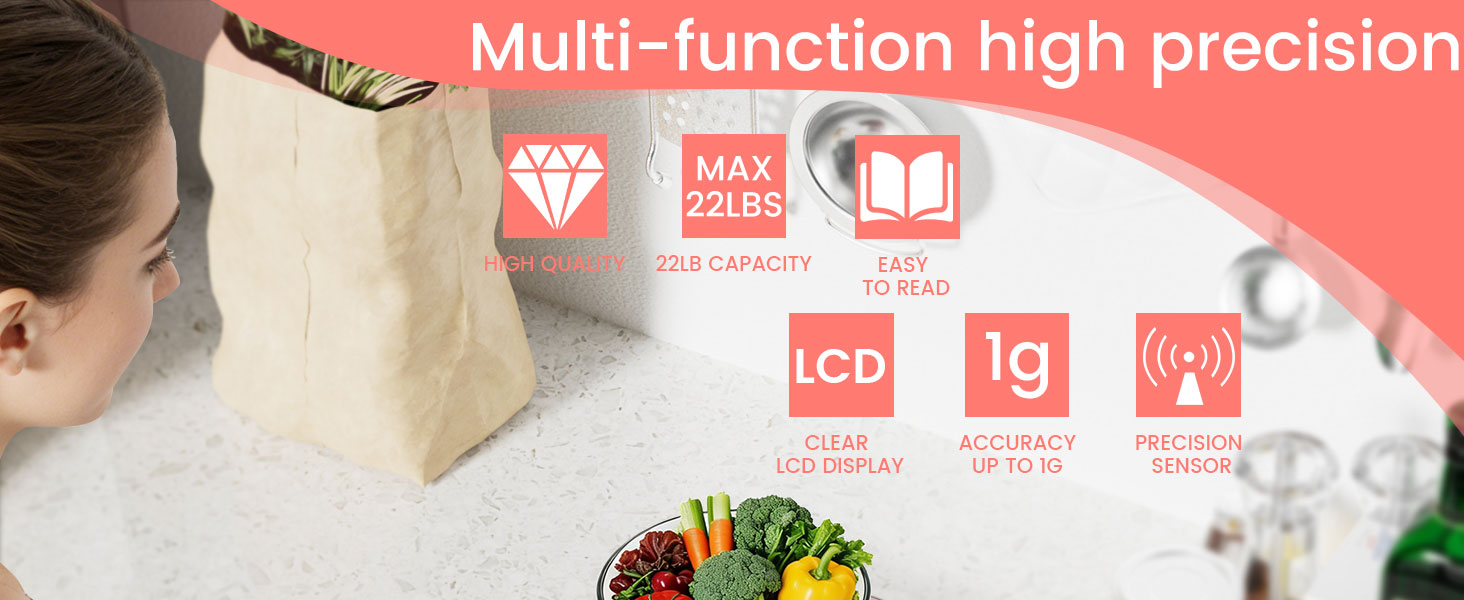 Premium Digital Kitchen Scale, Precision Accurate to 1g, Stainless Steel with LCD Display, 6 Units with Tare Function，Pink - Perfect for Baking, Cooking, and Coffee