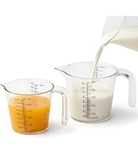 Laser-Etched Measuring Cup Set, 8 oz & 16 oz Clear Plastic Liquid Measuring Cups, Permanent oz/cup/Tbsp/mL Markings, Food-Grade for Baking & Cooking