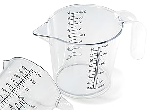 Laser-Etched Measuring Cup Set, 8 oz & 16 oz Clear Plastic Liquid Measuring Cups, Permanent oz/cup/Tbsp/mL Markings, Food-Grade for Baking & Cooking