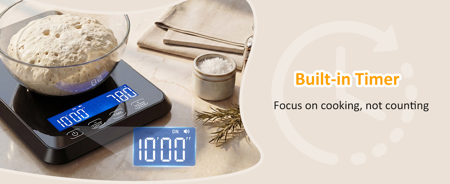 Food Scale, 33 lb / 0.1 oz High Precision Kitchen Scale for Sourdough Bread, Built-in 7 Units, Timing & Tare Function, Rechargeable Digital Kitchen Scale for Food, Baking, Cooking