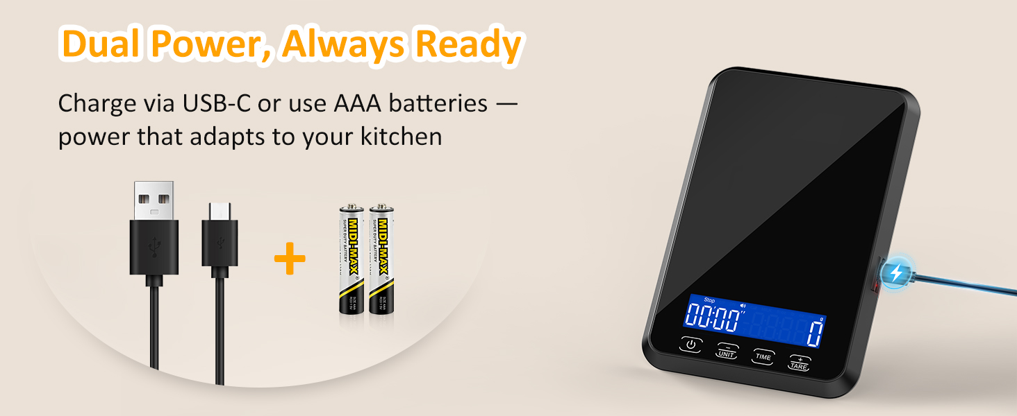 Food Scale, 33 lb / 0.1 oz High Precision Kitchen Scale for Sourdough Bread, Built-in 7 Units, Timing & Tare Function, Rechargeable Digital Kitchen Scale for Food, Baking, Cooking