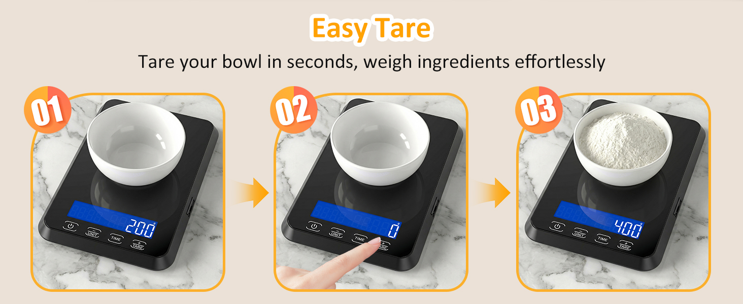 Food Scale, 33 lb / 0.1 oz High Precision Kitchen Scale for Sourdough Bread, Built-in 7 Units, Timing & Tare Function, Rechargeable Digital Kitchen Scale for Food, Baking, Cooking