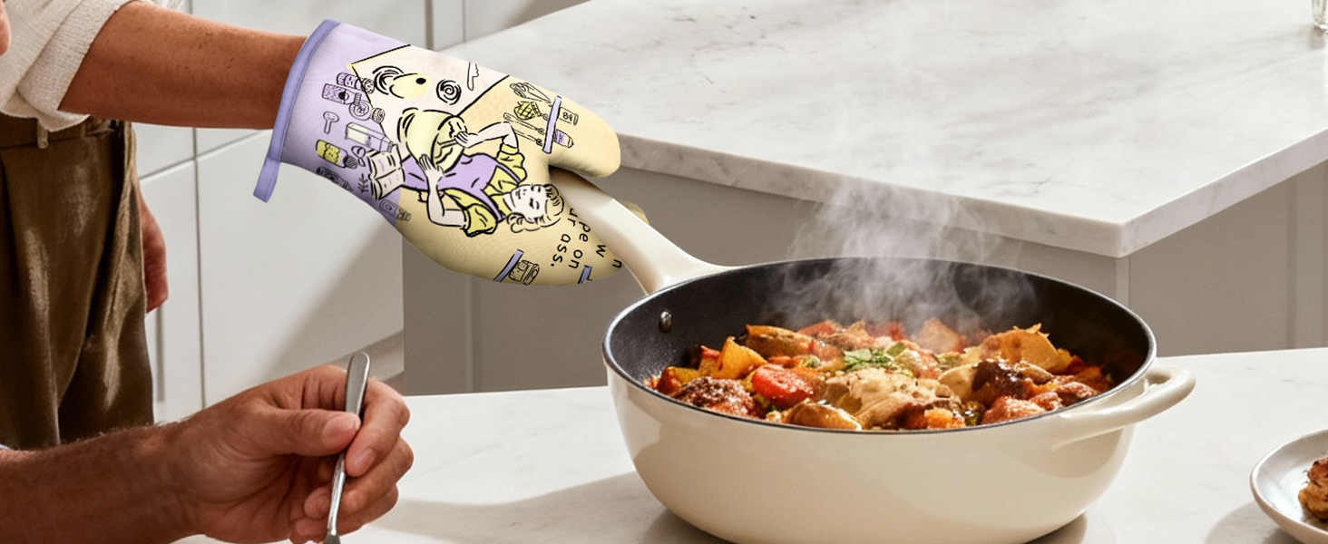 Slohif Funny Oven Mitt Heat Resistant for Women - 2 Pack Cat Cute Novelty Cool Kitchen Oven Mittens with 100% Cotton for Baking and Cooking Accessories