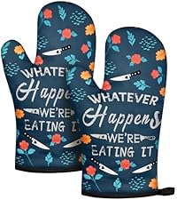 Slohif Funny Oven Mitt Heat Resistant for Women - 2 Pack Cat Cute Novelty Cool Kitchen Oven Mittens with 100% Cotton for Baking and Cooking Accessories
