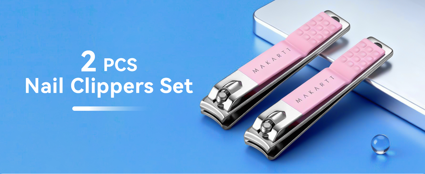 Makartt Nail Clippers - Sharp Nail Cutters, Fingernail & Toenail Clippers for Thick Nails, Curve Edge Portable Nail Clipper Set for Men & Women, Stainless Steel (Pink 2pcs)