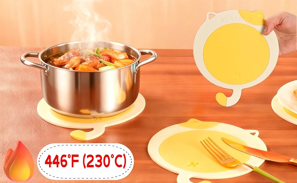 Silicone Trivets for Hot Dishes - 7.2x6.38 InchesCute Cat Coasters Set, Non-Slip Heat Resistant Mats for Kitchen Countertop & Dining Table Protection, Flexible Trivet Coaster, Gifts for Cat Lovers(2)