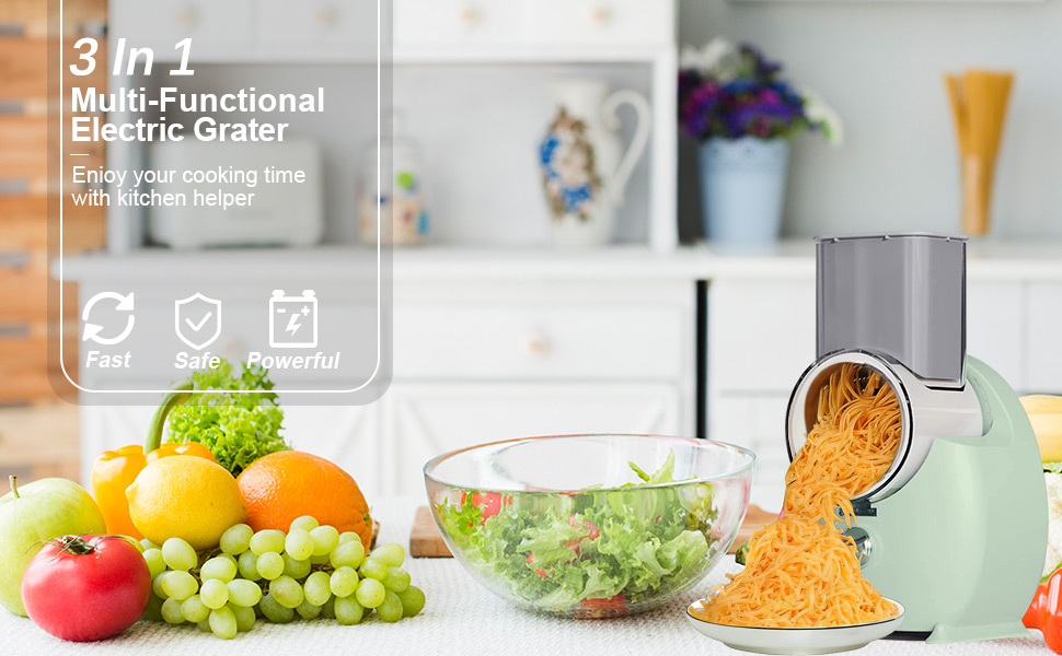 Electric Cheese Grater for Block Cheese,Electric Grater for Home Kitchen Use,3 Changeable Blades Salad Shooter Electric Slicer/Shredder for Vegetable Fruit Nuts