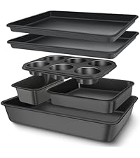 Baking Pans Set Nonstick, Bakeware Sets Stackable with Silicone Handles, AIVIKI 22 Pieces Oven Pan for Cooking Including Baking Cookie Sheet with Rack, Roast Pan, Cake Pan, Loaf Pan, Muffin Pan, Black