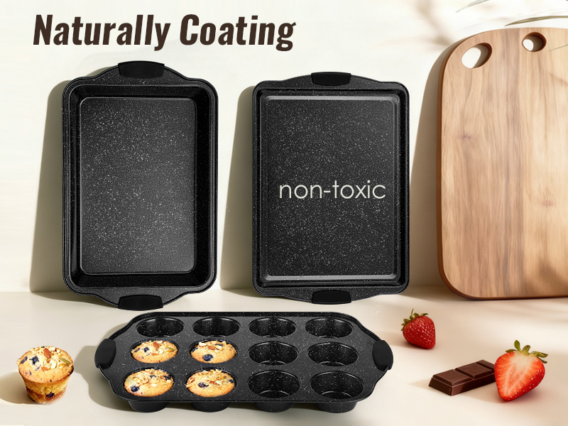 Baking Pans Set Nonstick, Bakeware Sets Stackable with Silicone Handles, AIVIKI 22 Pieces Oven Pan for Cooking Including Baking Cookie Sheet with Rack, Roast Pan, Cake Pan, Loaf Pan, Muffin Pan, Black