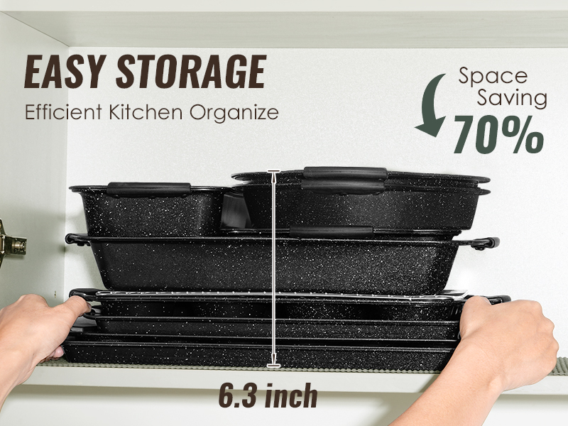 Baking Pans Set Nonstick, Bakeware Sets Stackable with Silicone Handles, AIVIKI 22 Pieces Oven Pan for Cooking Including Baking Cookie Sheet with Rack, Roast Pan, Cake Pan, Loaf Pan, Muffin Pan, Black