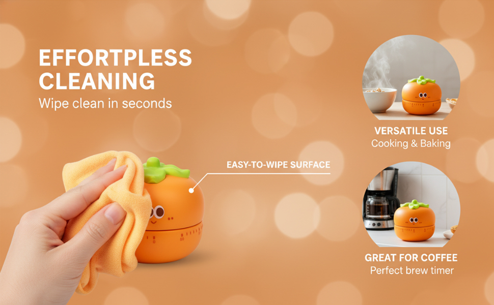 Cute Kitchen Timer with 60-Minute Mechanism, Orange Persimmon Design, Non-Slip Base, Easy-Read Dial, Mechanical Countdown for Cooking and Baking