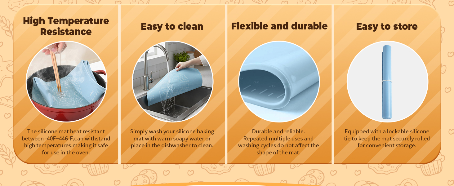 Silicone Baking Mat 28x20 Inches | Extra Thick Dough Rolling Mat with Measurements and Edge Heightening | Non-Stick Food Grade Pastry Mat for Pastry, Bread, Cookies, Pizza, Fondant & Pasta