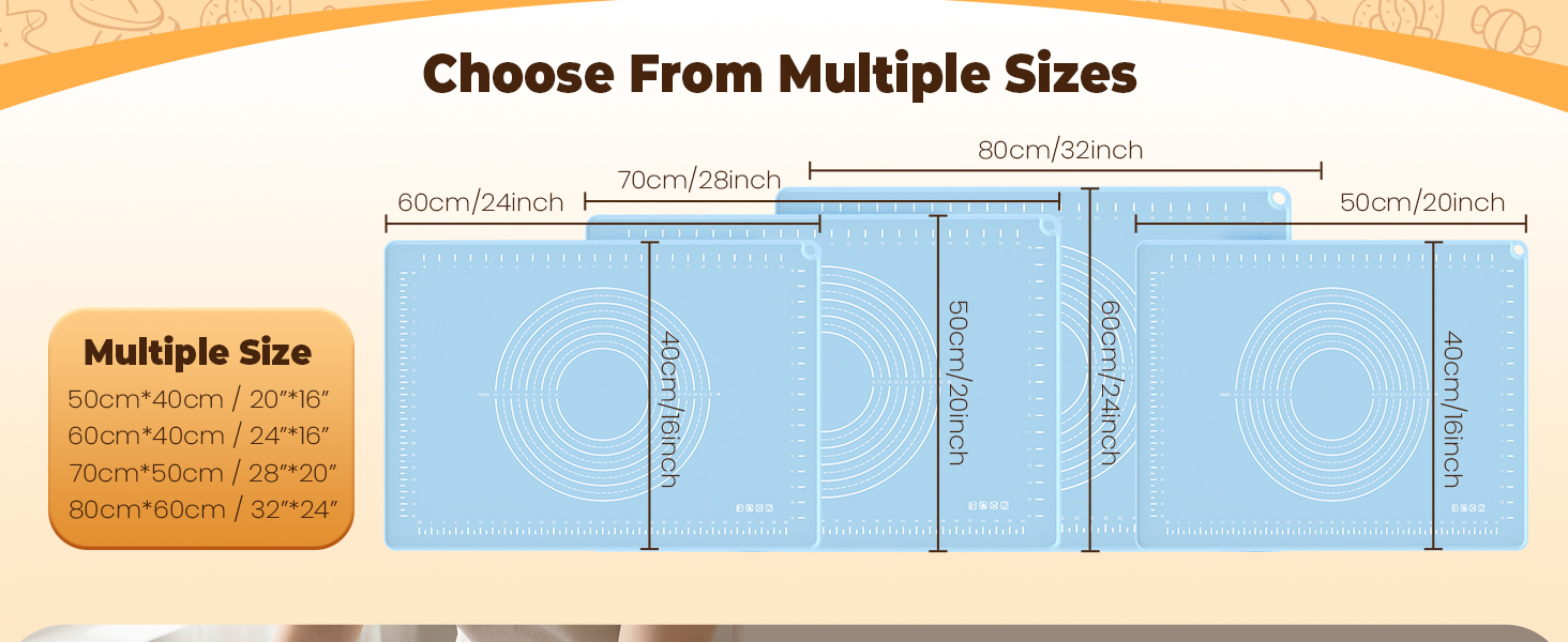 Silicone Baking Mat 28x20 Inches | Extra Thick Dough Rolling Mat with Measurements and Edge Heightening | Non-Stick Food Grade Pastry Mat for Pastry, Bread, Cookies, Pizza, Fondant & Pasta