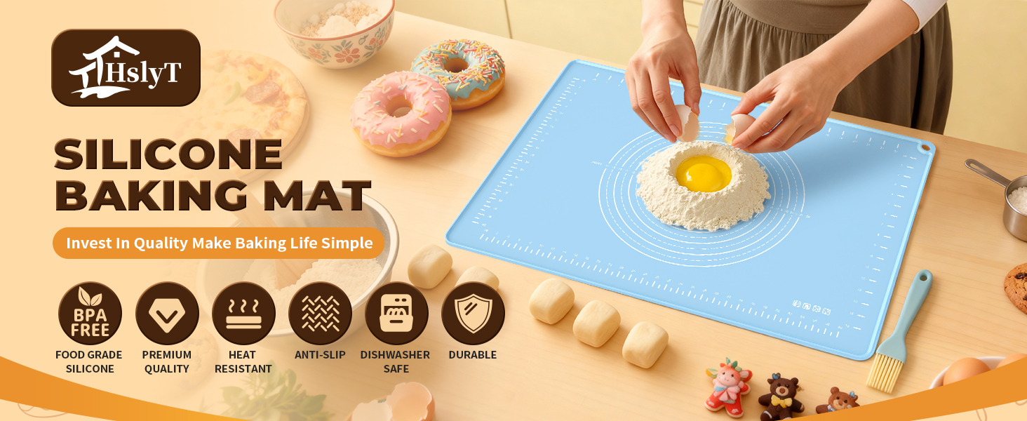 Silicone Baking Mat 28x20 Inches | Extra Thick Dough Rolling Mat with Measurements and Edge Heightening | Non-Stick Food Grade Pastry Mat for Pastry, Bread, Cookies, Pizza, Fondant & Pasta
