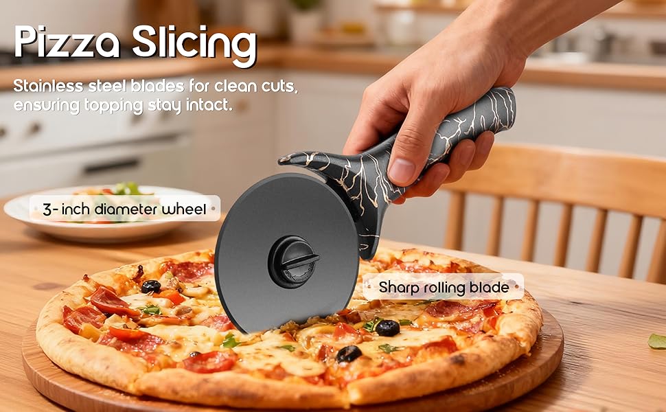 pizza cutter wheel with Removable and Washable Blade - Perfect for pizza Rolls, Pastry, Cheese, and cakes - Easy to Clean and Replace - Non-slip Grip for Smooth Cutting 8.47 Inches (Red)