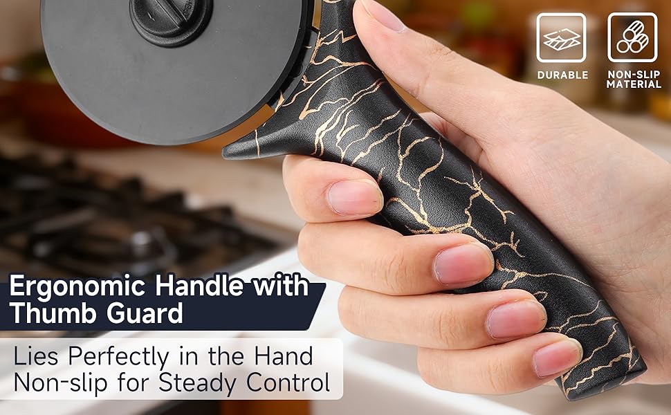 pizza cutter wheel with Removable and Washable Blade - Perfect for pizza Rolls, Pastry, Cheese, and cakes - Easy to Clean and Replace - Non-slip Grip for Smooth Cutting 8.47 Inches (Black)