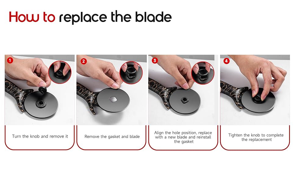 pizza cutter wheel with Removable and Washable Blade - Perfect for pizza Rolls, Pastry, Cheese, and cakes - Easy to Clean and Replace - Non-slip Grip for Smooth Cutting 8.47 Inches (Black)