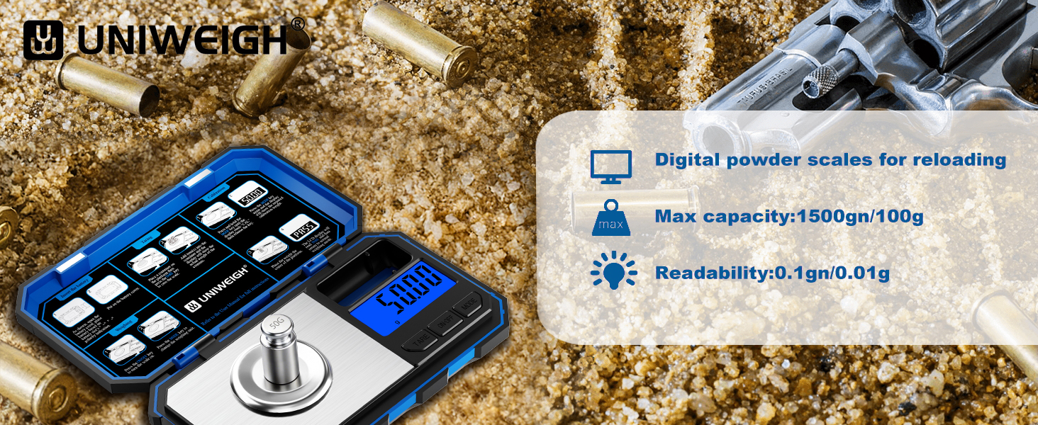 Digital Reloading Scale Precision 1500 Grains x 0.1gn,Powder Scale for Reloading, Grain Scales with LCD Display/Tare/Calibration Functions,Microgram Scale Pocket,Includes Batteries