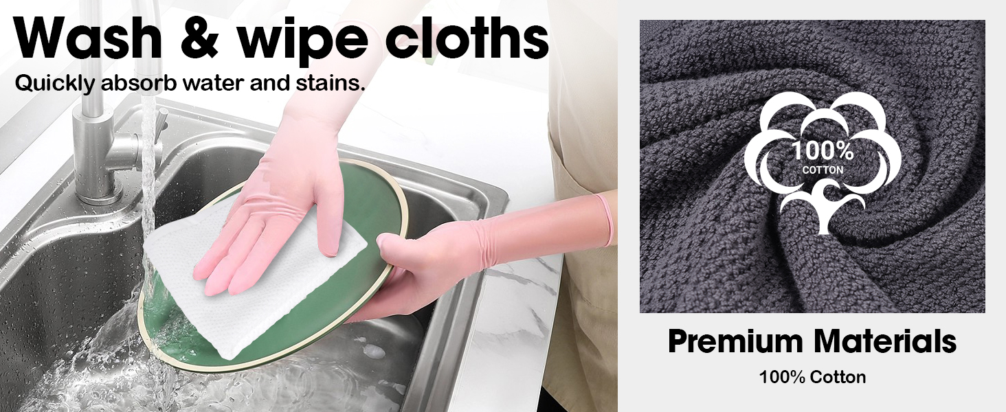 100% Cotton Waffle Weave Kitchen Dish Cloths, 6-Pack 12x12 Inch Dark Grey Ultra Soft Absorbent Quick Drying Dish Towels for Drying Dishes & Cleaning, 6 Colors