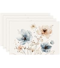 Bonhause Spring Floral Placemats Set of 4, 12x18 Inch Garden Flowers Birds Seasonal Summer Kitchen Dining Table Mats Washable Place Mats for Indoor Outdoor Home Party Decor