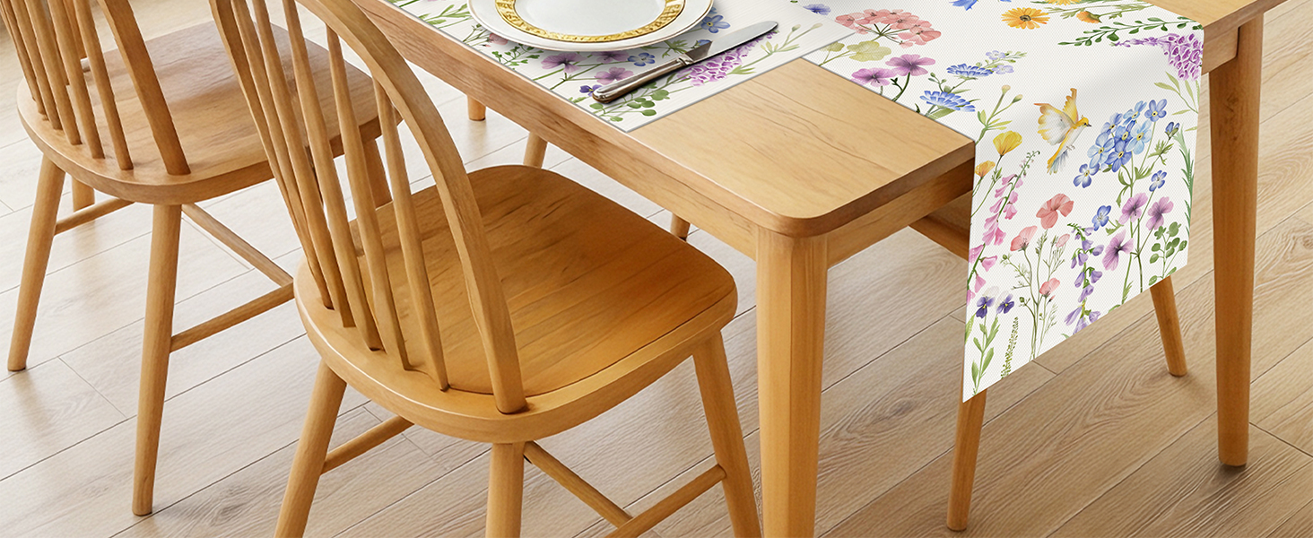 Bonhause Spring Floral Placemats Set of 4, 12x18 Inch Garden Flowers Birds Seasonal Summer Kitchen Dining Table Mats Washable Place Mats for Indoor Outdoor Home Party Decor