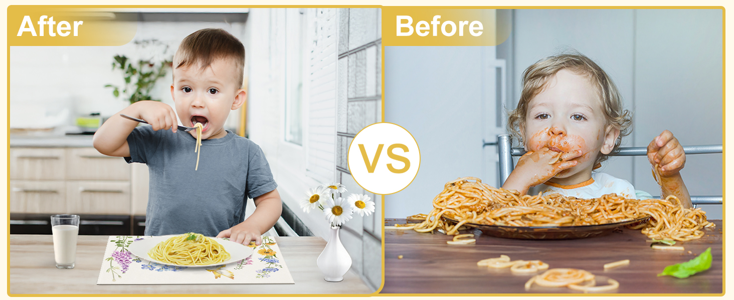 Bonhause Spring Floral Placemats Set of 4, 12x18 Inch Garden Flowers Birds Seasonal Summer Kitchen Dining Table Mats Washable Place Mats for Indoor Outdoor Home Party Decor