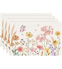 Bonhause Spring Floral Placemats Set of 4, 12x18 Inch Garden Flowers Birds Seasonal Summer Kitchen Dining Table Mats Washable Place Mats for Indoor Outdoor Home Party Decor