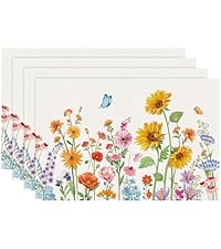Bonhause Spring Floral Placemats Set of 4, 12x18 Inch Garden Flowers Birds Seasonal Summer Kitchen Dining Table Mats Washable Place Mats for Indoor Outdoor Home Party Decor