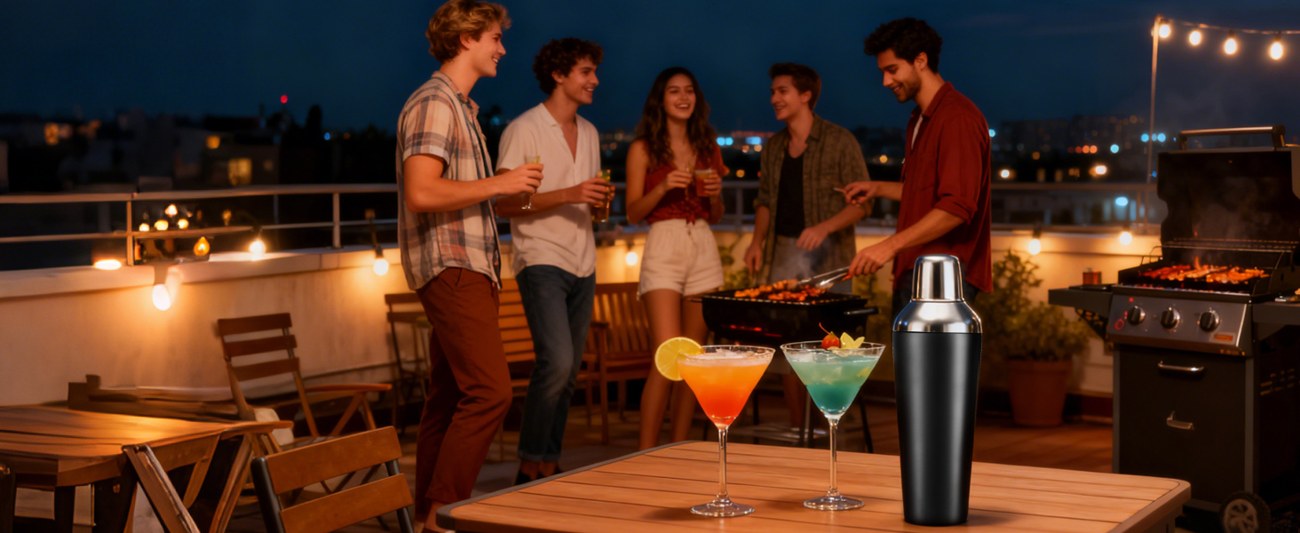 Insulated Cocktail Shaker Black - 23oz Double Wall Vacuum Stainless Steel Martini Shaker with Built-in Strainer & Jigger Lid, Pro Leak-Proof Weighted Shaker for Home Bar, Premium Bar Gift Set