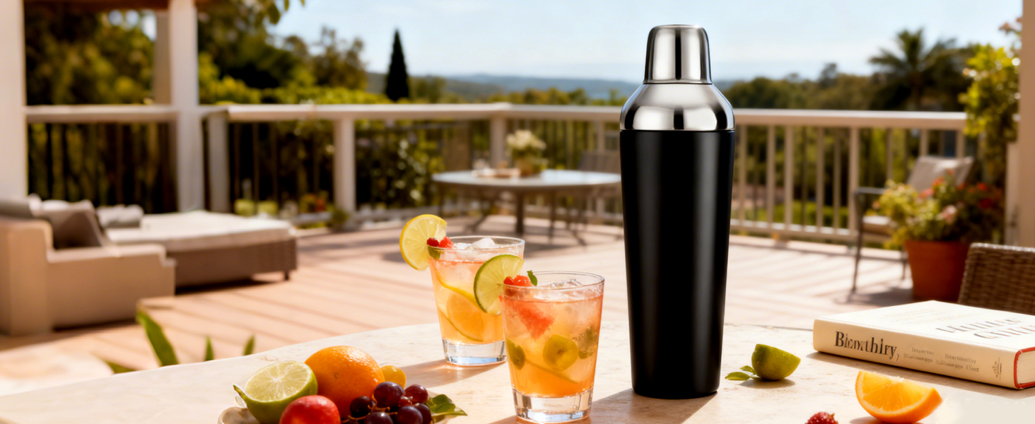 Insulated Cocktail Shaker Black - 23oz Double Wall Vacuum Stainless Steel Martini Shaker with Built-in Strainer & Jigger Lid, Pro Leak-Proof Weighted Shaker for Home Bar, Premium Bar Gift Set