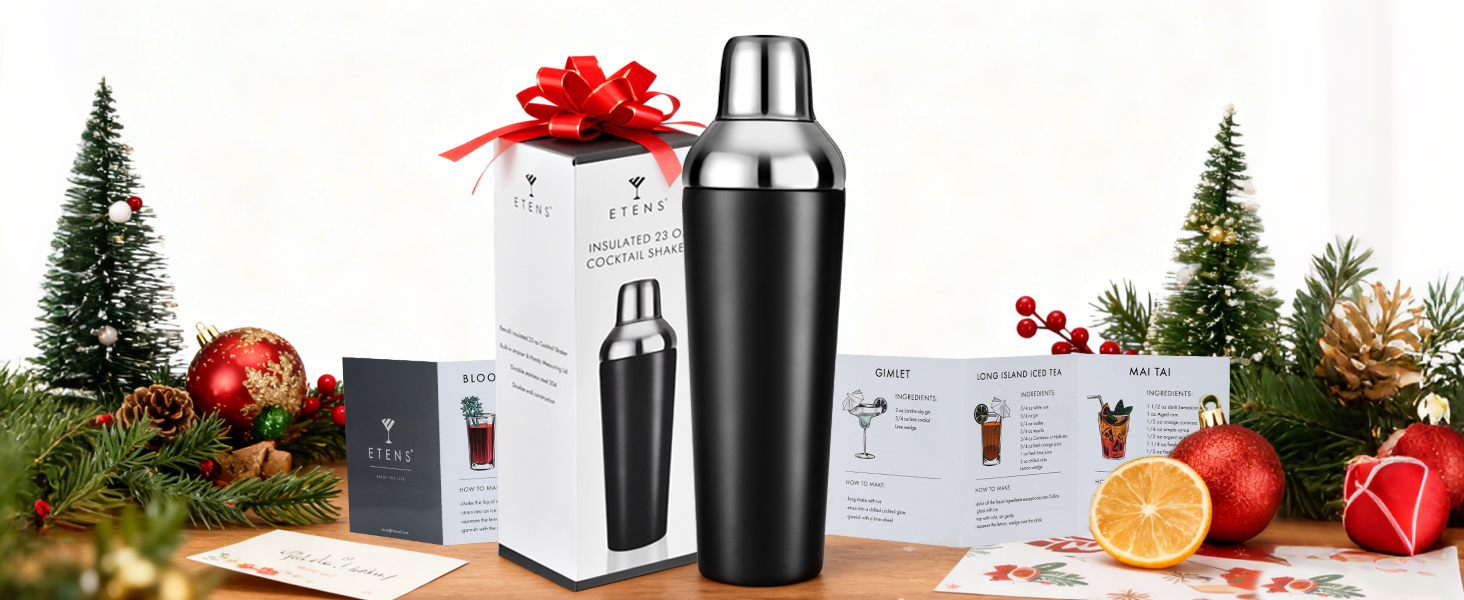 Insulated Cocktail Shaker Black - 23oz Double Wall Vacuum Stainless Steel Martini Shaker with Built-in Strainer & Jigger Lid, Pro Leak-Proof Weighted Shaker for Home Bar, Premium Bar Gift Set