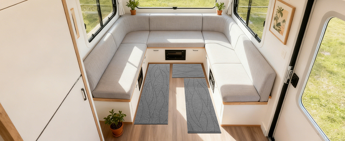 Bsmathom Kitchen Rugs Sets of 3, Non Slip Kitchen Runner, Washable Non Skid Kitchen Rug, Kitchen Floor Mat for Hallway Entryway Laundry Room, Light Gray