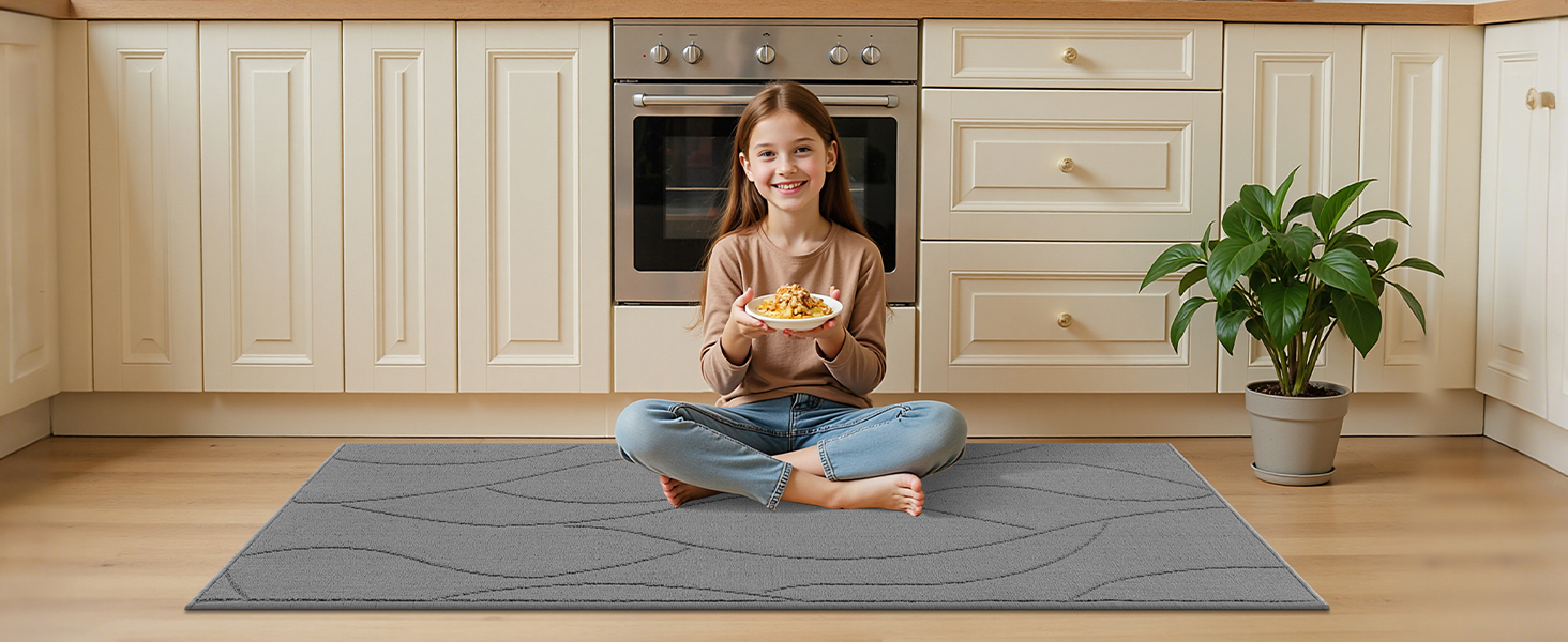 Bsmathom Kitchen Rugs Sets of 3, Non Slip Kitchen Runner, Washable Non Skid Kitchen Rug, Kitchen Floor Mat for Hallway Entryway Laundry Room, Light Gray