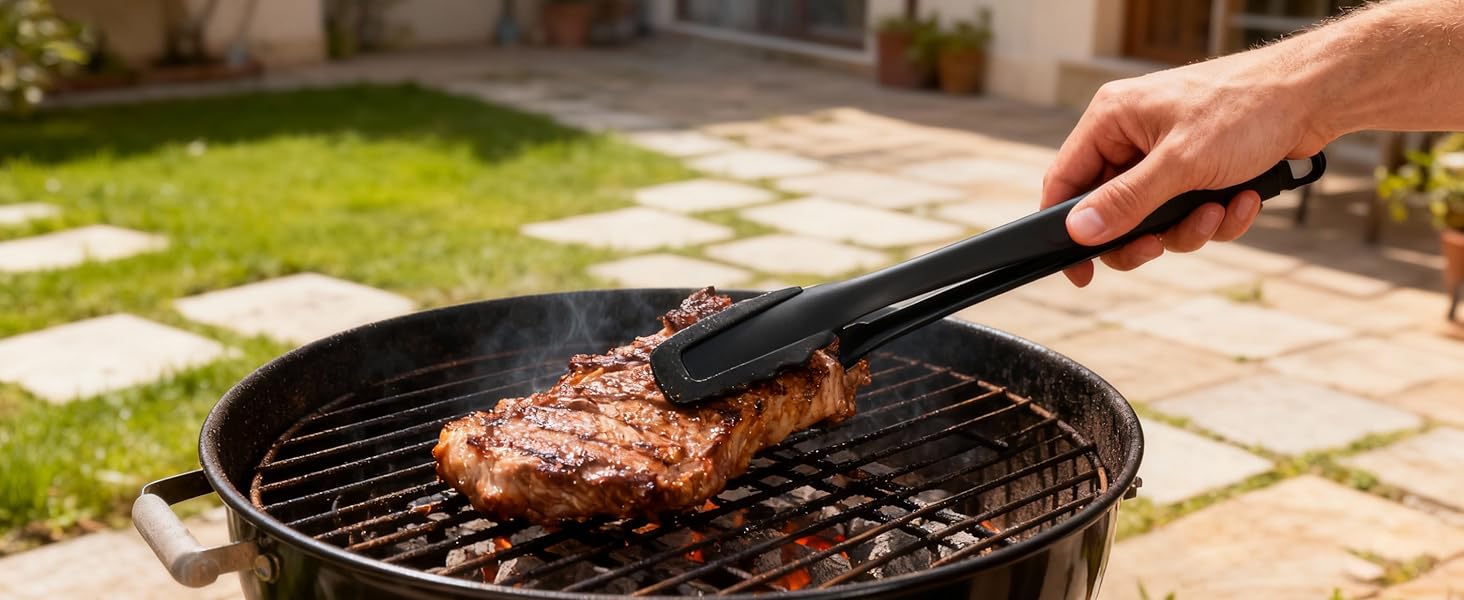 Professional Stainless Steel Kitchen Tongs, Food-Grade Silicone Anti-Slip Design with Comfortable Grip, Multi-Purpose for Salad Serving, BBQ and Cooking- 12'' Black