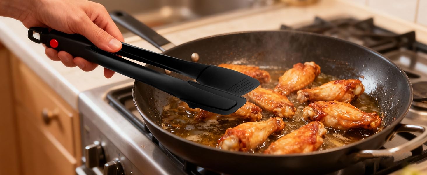 Professional Stainless Steel Kitchen Tongs, Food-Grade Silicone Anti-Slip Design with Comfortable Grip, Multi-Purpose for Salad Serving, BBQ and Cooking- 12'' Black